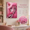 UNDBILSNI Whimsical Pink Mother Leopard Canvas Wall Art, 24"L x 16"W