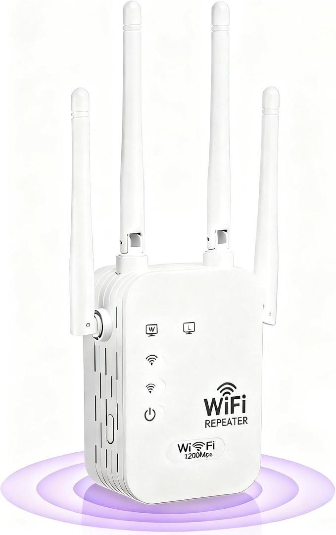 2026 WiFi Extenders Signal Booster for Home, 1200Mbps Dual-Band 5GHz 2.4GHz Signal Long Range Up to 10000 sq. ft & 50 Devices (4 Antennas)