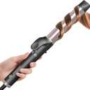Rotating Automatic Curling Iron for Waves-Curling Wand for Long Hair, Extra Long Barrel Ceramic Hair Curler for Women,Dual Voltage, 5 Temps & 30s Heat-up (Rose Gold, 1.25 inch)