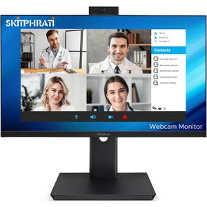 SKitphrati 27'' Business Webcam Monitor, 1080P IPS 120HZ, Video Conference Monitor - Built-in Adjustable 3MP Webcam, Mic Array, Speakers, Eye Care, Frameless, HDMI, DisplayPort, VGA, USB 2.0