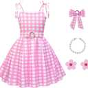 Girls Pink & White Gingham Costume Dress with Accessories, 4-10Y (Pink)