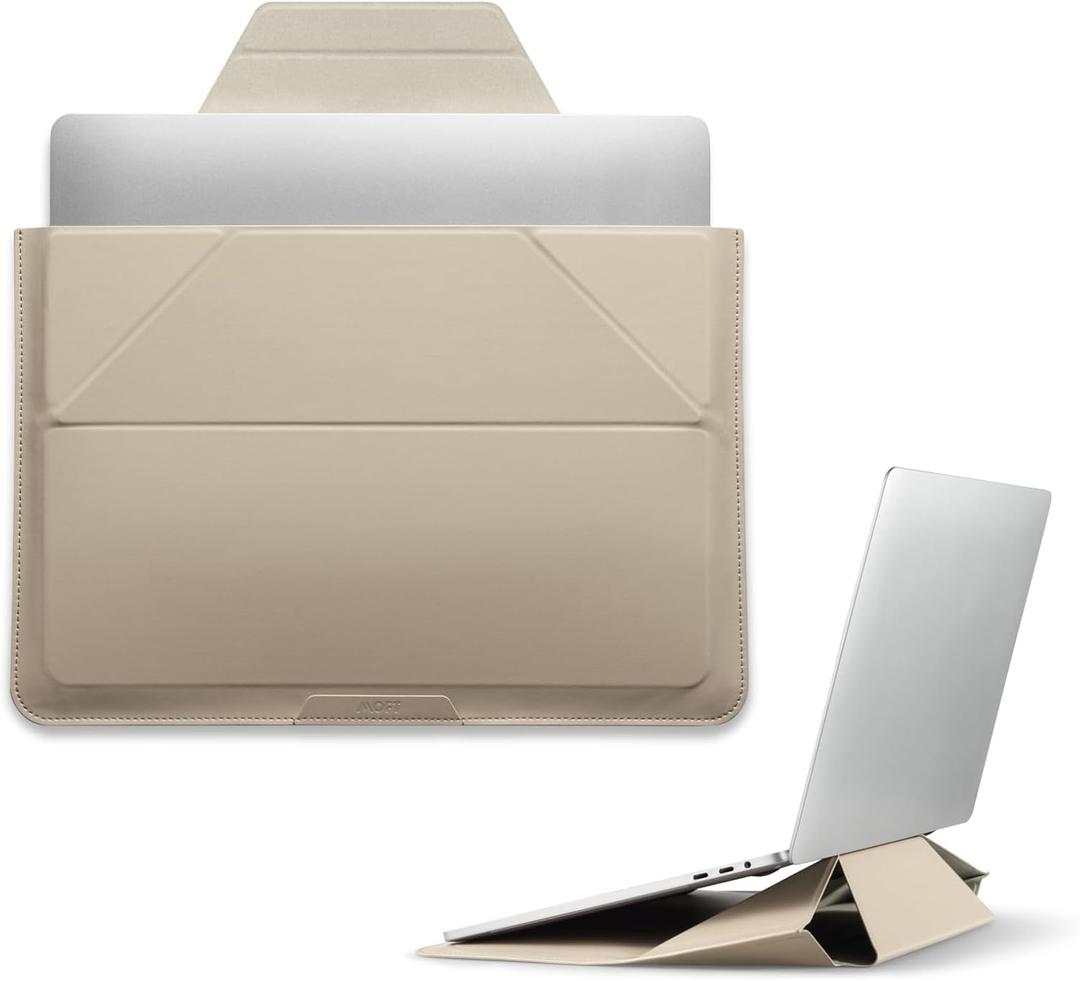MOFT Laptop Carry Sleeve, 2-in-1 Laptop Bag & Stand for 16" MacBook Air/Pro & Dell/HP/Lenovo/Asus, Stylish Slim Computer Sleeve Bag with Expandable Storage for Computer Accessories, Beach White