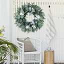 Door Wreath Green Eucalyptus for Front Door Wreaths Spring Summer Wreath Artificial Leaves Wreaths for All Season Home Farmhouse Porch Year Round Outdoor Wall Decorating,20 Inch