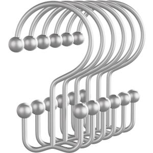 Bathway Shower Curtain Hooks Silver Shower Curtain Rings, 12 Pcs Double Hook Shower Curtain Hooks Rings Shower Curtain Hangers Rust Proof, Metal Shower Hooks for Bathroom Shower Curtain Rod