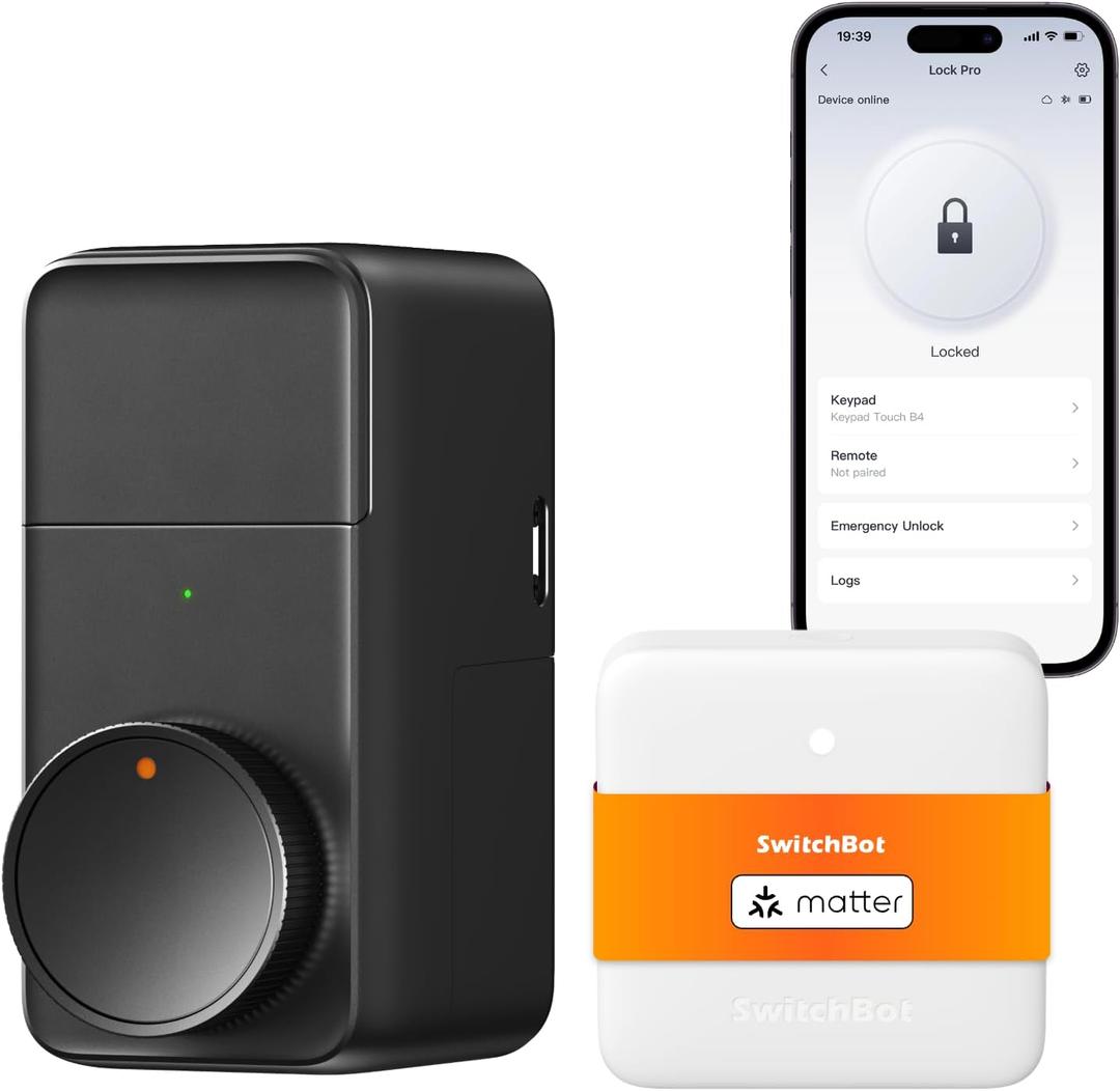 SwitchBot WiFi Smart Lock Pro + Hub Mini Matter, Keyless Entry Smart Deadbolt Retrofit for Existing Deadbolt, Install in Minutes, Matter Siri HomeKit/Apple Watch, Alexa Google IFTTT (Black&White)
