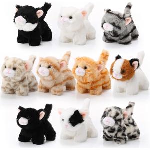 Lenwen 10 Pcs Cat Stuffed Animals Bulk Soft Cuddly Kitten Plush Sets Smitten Kittens Assorted Fluffy Stuffed Cats for Kiddos Birthday Gift Pet Party Favors Operation Christmas Stuffers(Standing Style)