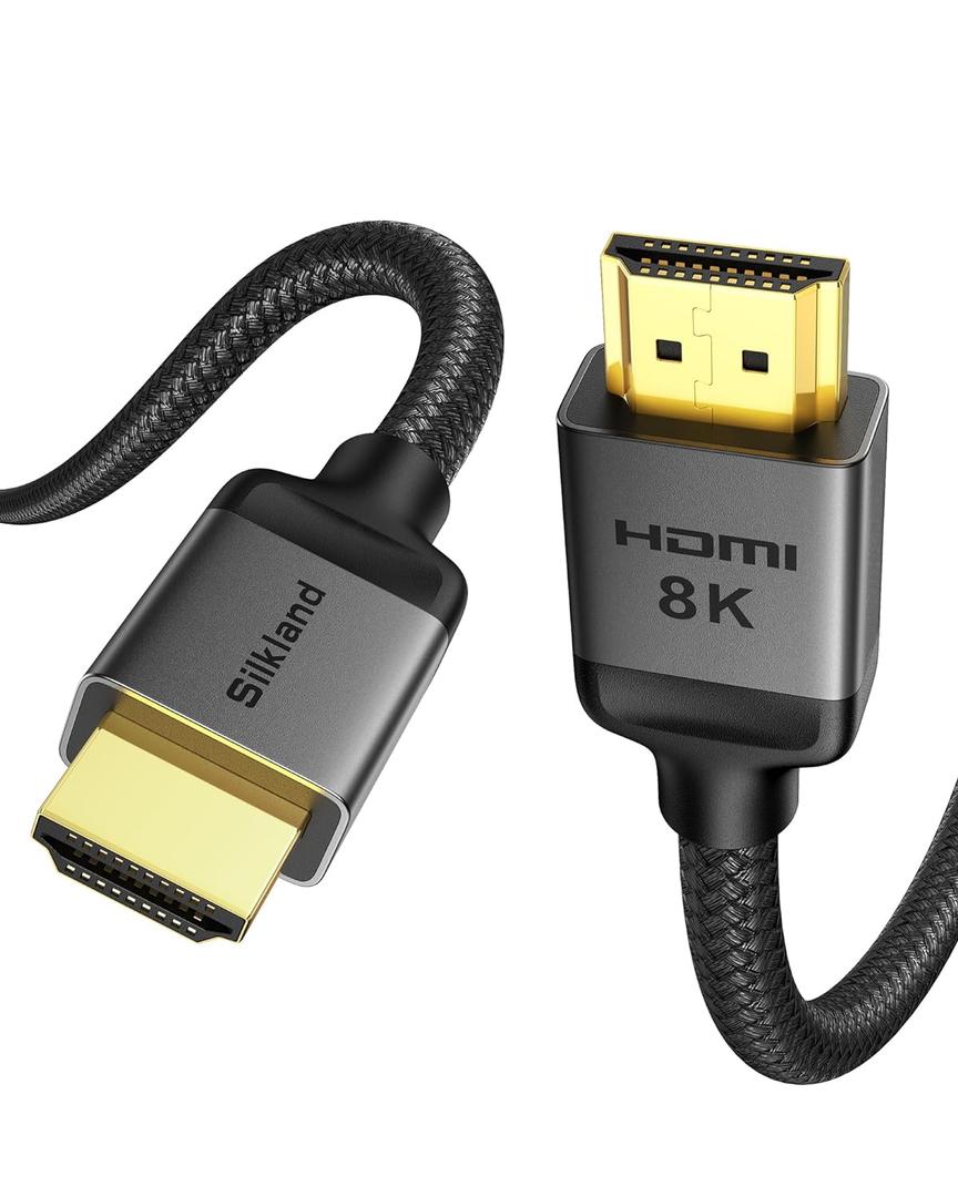 Silkland 1FT Short 10K 8K HDMI 2.1 Cable, (Nylon Braided) Ultra High Speed HDMI Cable [8K@60Hz, 4K@240Hz 144HZ 120Hz] 48Gbps, HDR 10+, eARC, ARC, HDCP 2.2&2.3, Compatible for PS5/Xbox/Roku TV (Grey)