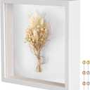 Califortree 8x8 Shadow Box Frame with Soft Linen Back - Metal Push Pins Included, Memory Box Display Case for Memorabilia Flower Awards Medals Wedding Photos, White