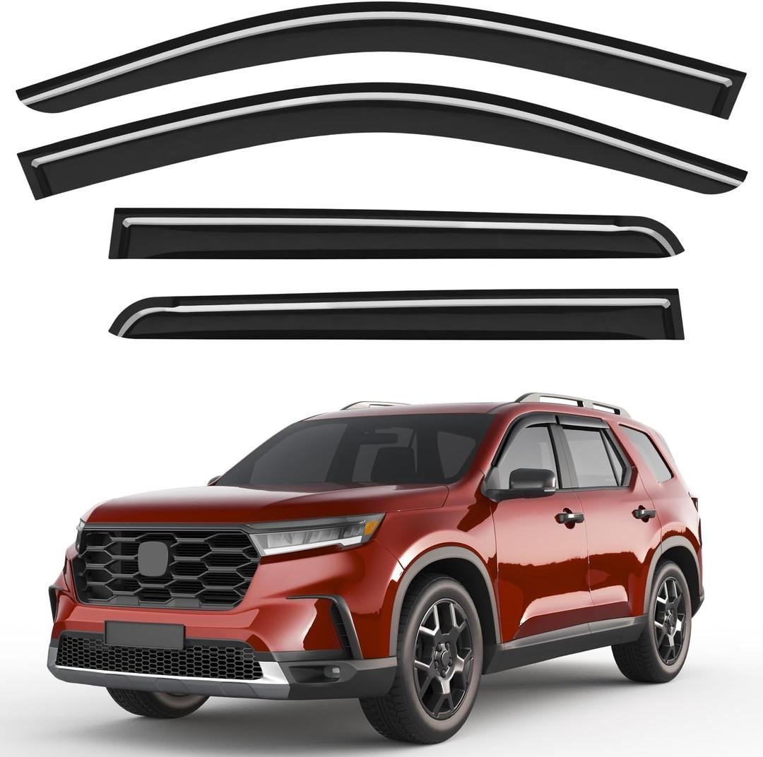 Outside-Mount Window Rain Guards Fit for Honda Pilot 2023-2026 LX Sport EX-L TrailSport Touring Elite,Window Visors Wind Deflector Dark Smoke Vent Shades Car Tape-on with Thicker 4PCS