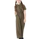 PATPAT Jumpsuits for Girls, Trousers Girls Wide Leg Trousers, Clothing for Children Teenagers, Good Fabric, Schools/Parks/Outdoor, Dress School Girls Gift First Day at School, Size 11/12Y, Army Green