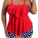 B2prity Women Plus Size Tankini Swimsuits Tummy Control Two Piece Bathing Suit Ruffled Flounce Swimwear with Shorts (Red, 3XL)