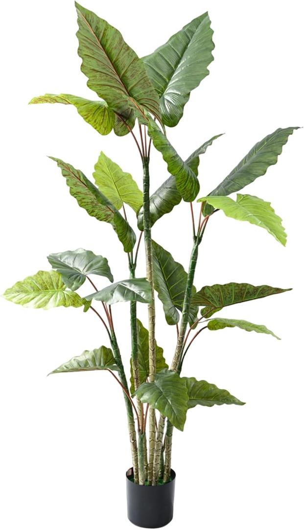 Abzo Artificial Rubber Tree Fake Plants 6.5FT Tall Faux Ficus Tree Potted Fake Indoor Plants Large Floor Plants Artificial Silk Tree for Home Office Living Room Decor Indoor., Green