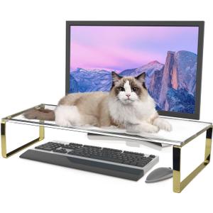 Keyboard Cat Protector - 20" Large Monitor Stand 2 in 1 Clear Acrylic Keyboard Cover Long Acrylic Monitor Stand Keyboard Protective Cover for Desk 108 Keyboard Protector Laptop Computer Monitor#1