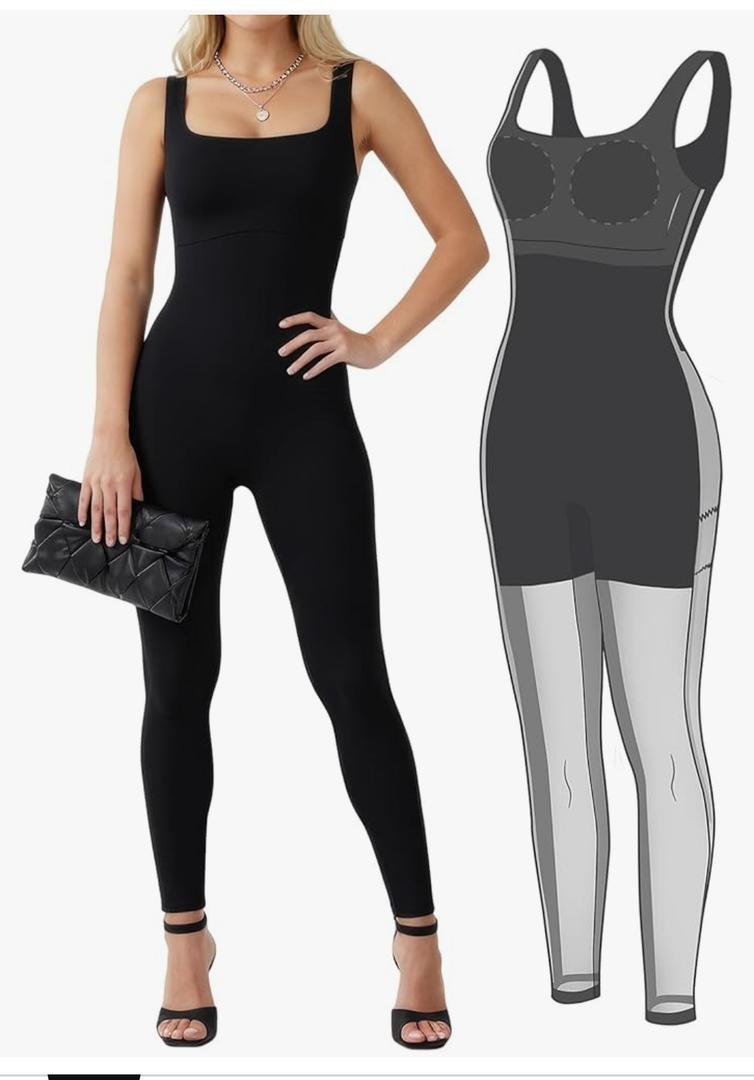 Popilush Shapewear Jumpsuits for Women Built-in Bra Tummy Control Bodysuit Square Neck Sport Romper Summer Outfit S