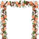 DearHouse 2Pcs Artificial Peony Flower Garland - 6ft/Strand Silk Peony Flower Greenery Garland Fall Garland for Wedding Ceremony Backdrop Party Table Centerpieces Decor (Orange)