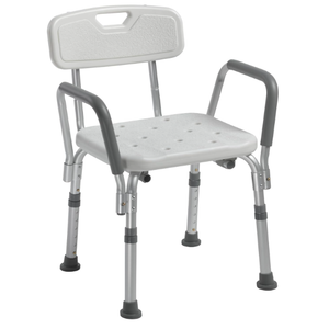 Drive Medical Shower Chair with Back & Padded Arms - Adjustable Height Bath Seat for Safety & Comfort - Lightweight Aluminum Construction- 350 Lb Capacity - White 