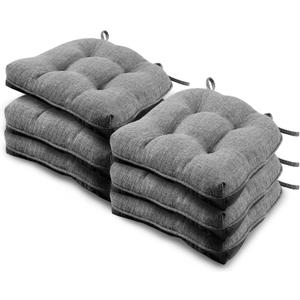 Basic Beyond Chair Cushions for Dining Chairs 6 Pack, Chair Cushion with Ties and Non Slip Backing, 15.5 x 15.5 inches Tufted Chair Pads for Dining Chairs, Dark Grey