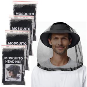 4Pcs Mosquito Head Net for Insect, Fly Bug Protection Hat for Outdoor Camping, Unisex