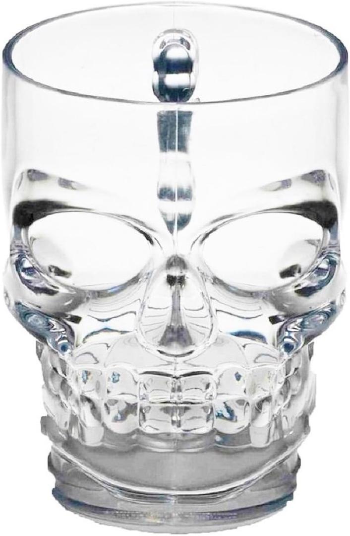Circleware Skull Face Beer Mug Drinking Glasses with Handle, Set of 2, Heavy Base Funny Entertainment Glassware for Water, Juice and Halloween Decorations Beverage Gifts, 17.6 oz.
