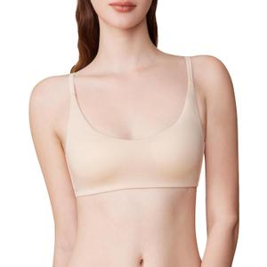 Organic Cotton Bra for Women, Wireless Scoop Neck T-Shirt Bra, Seamless Padded Bra for Small Breasted Women (Medium, Nude)