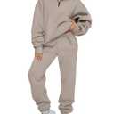 AUTOMET Women's Sweatsuits 2 Piece Outfits Lounge Sets Long Sleeve Half Zip Pullover and Baggy Sweatpants with Pockets CoffeeGrey L, 
