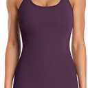 ATTRACO Ribbed Workout Tank Tops for Women with Built in Bra Tight Racerback Scoop Neck Athletic Top (Purple, XL)