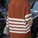 PRETTYGARDEN Women Oversized Striped Turtleneck Sweater 2025 Fall Fashion Long Sleeve Pullover Winter Chunky Knit Jumper Tops (Brown)