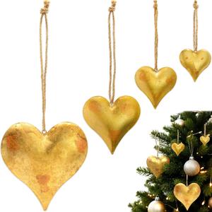 Valentine's Day Decorations, Set of 4 Christmas Bells for Decoration, Metal Heart Decorative Bells Vintage Decor, Handmade Vintage Heart Hanging Bell with Jute Hanging Rope