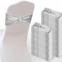 Oudain 120 Pieces Spandex Chair Sashes with Buckle Stretch Chair Cover Bands Bows for Wedding Hotel Banquet Events Decorations Sashes(Silver)