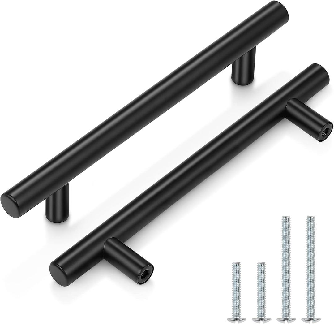 Probrico (30 Pack Black Cabinet Pulls 5" Hole Centers - Kitchen Cabinet Handles Black,Stainless Steel T Bar Pulls for Drawer Closet Cupboard Wardrobe