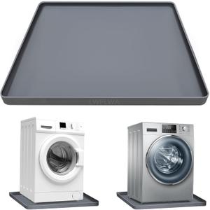 27x27 Inch Washing Machine Drain Pan Washing Machine Tray Washer Drip Pan Silicone Mat - Dryer Laundry Floor Protector Pad Anti Vibration Non-Slip (Gray)