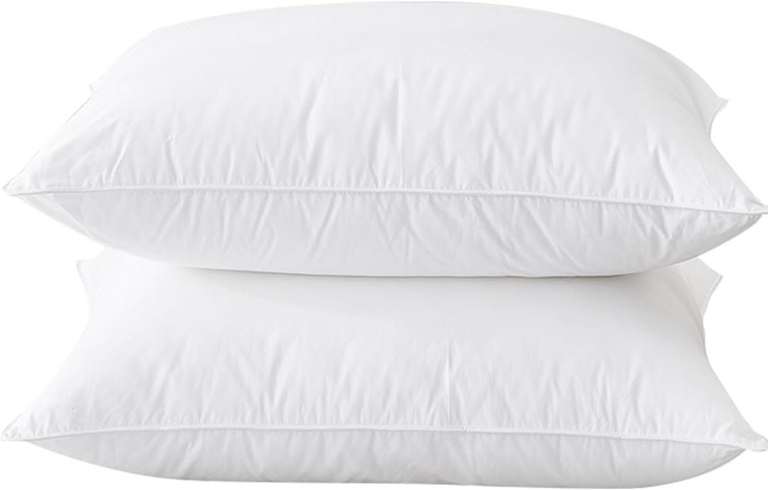 BHZ Goose Down Feather Pillows Queen Size Set of 2, Hotel Collection Bed Pillows for Sleeping Medium Firm Soft Support Pillow for Side and Back Sleepers with 100% Cotton Fabric (White)