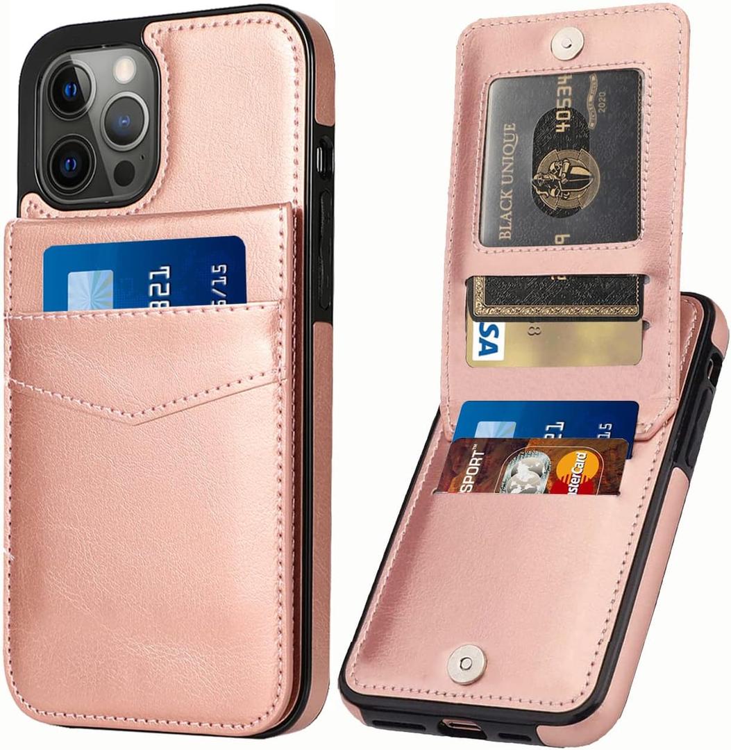 iPhone 14 Pro Wallet Case with Credit Card Holder Case for Women Men PU Leather Wallet Case for iPhone 14 Pro Case 6.1 inch (Rose Gold)