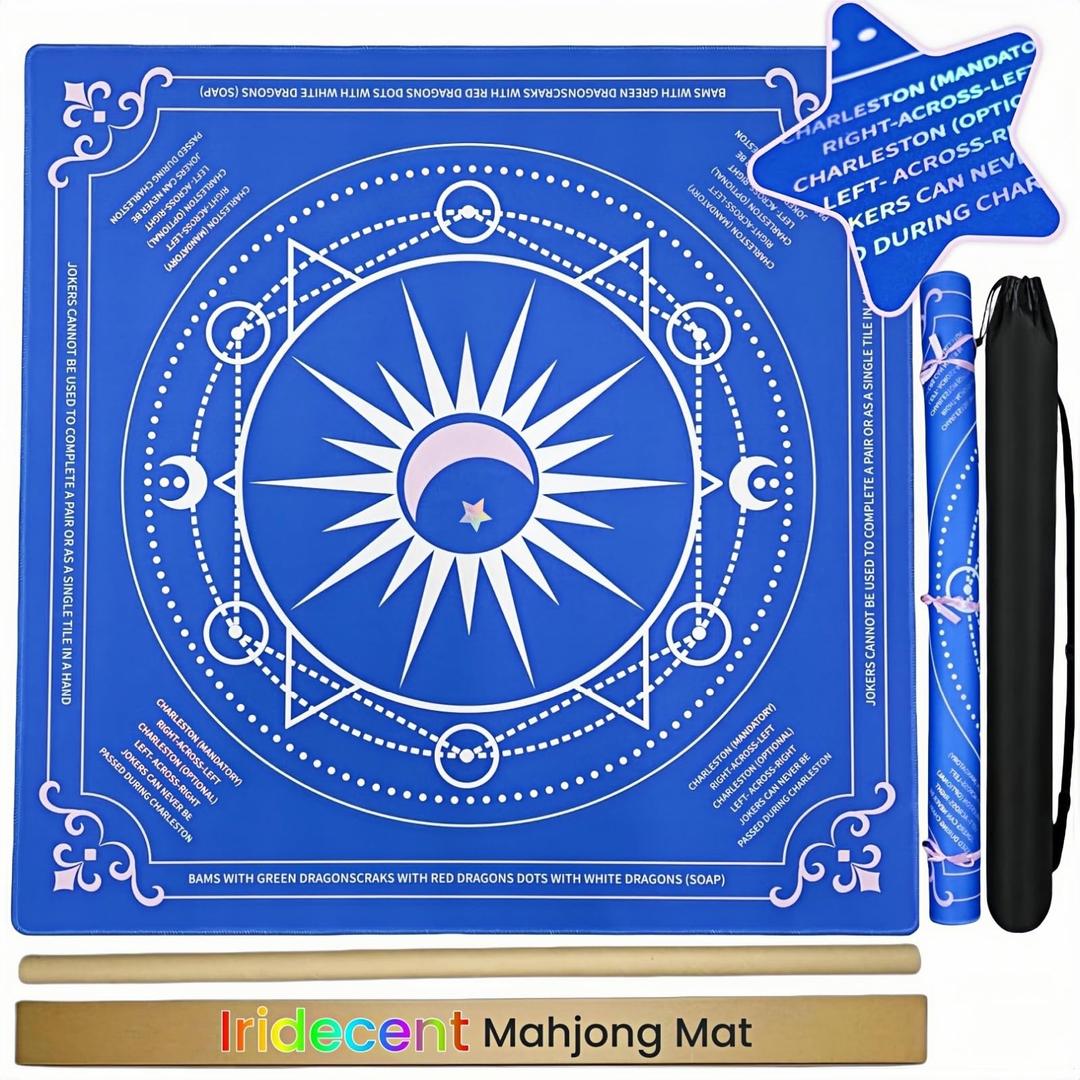33" Mahjong Mat with Rules for Table, Iridescent American Mahjong Mat