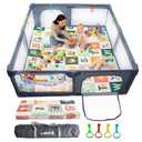 Baby Playpen with Mat 71x59 Inch Large Playpen for Babies and Toddlers Playard with Zipper Gate Safety Fence Play Pen with Soft Breathable Mesh Indoor & Outdoor Kids Activity with Playmat Dark Gray