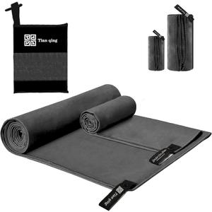 Tian qing Microfiber Towel Set, 2 Piece, Fast Drying, Soft Touch, Lightweight, Multiple Sizes for Beach, Camping,Gym, Hiking,Pool,YogaTravel (Dark Gray, Medium)