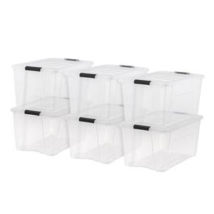 IRIS USA 72 Qt Stackable Plastic Storage Bins with Lids, 6 Pack - BPA-Free, Made in USA - See-Through Organizing Solution, Latches, Durable Nestable Containers, Secure Pull Handle - Clear