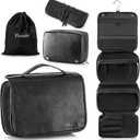 Elviros Hanging Toiletry Bag Removable Travel Bag PU leather Makeup Cosmetic Organizer Kit, Black (1 Pack)