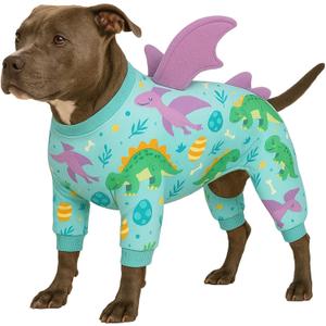 LovinPet Large Dog Pajamas, Four-Leg Stretch Onesie Bodysuit, Lightweight UV-Shielding Pajamas, Anti-Lick Calming Recovery Suit for Surgery, 3D Dino Wing Design with Soft Spikes Blue Purple M