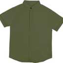 Men's Button Down Shirt Short Sleeve Casual Summer Beach Business Shirt (Green, XXL)