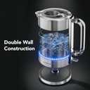 OVENTE Electric Kettle, 1.7L Double Wall Glass Tea Kettle with Stainless Steel Base, Acrylic Handle, 1500W Cordless Fast Boil Borosilicate Water Boiler, Easy Fill Lid & Auto Shut-Off, Silver KG912S