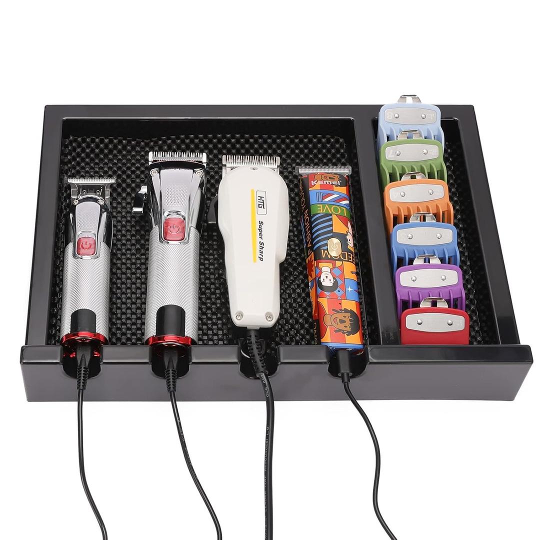 Barber Clipper Tray, Clipper Organizer Razor Case with 4 Notches, Anti-slip Hair Trimmer Holder Tray, Barber Tool Box