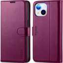 TUCCH Wallet Case for iPhone 13 6.1-inch 5G, [RFID Blocking] Card Slots Holder Stand [Shockproof TPU Interior Case] PU Leather Magnetic Protective Flip Cover Compatible with iPhone 13, Plum Purple