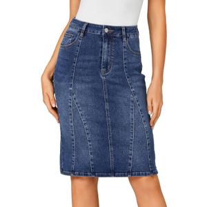 LYANER Women's Denim High Waisted Knee Length Pencil Mermaid Stretch Jean Skirt (Small, Blue)