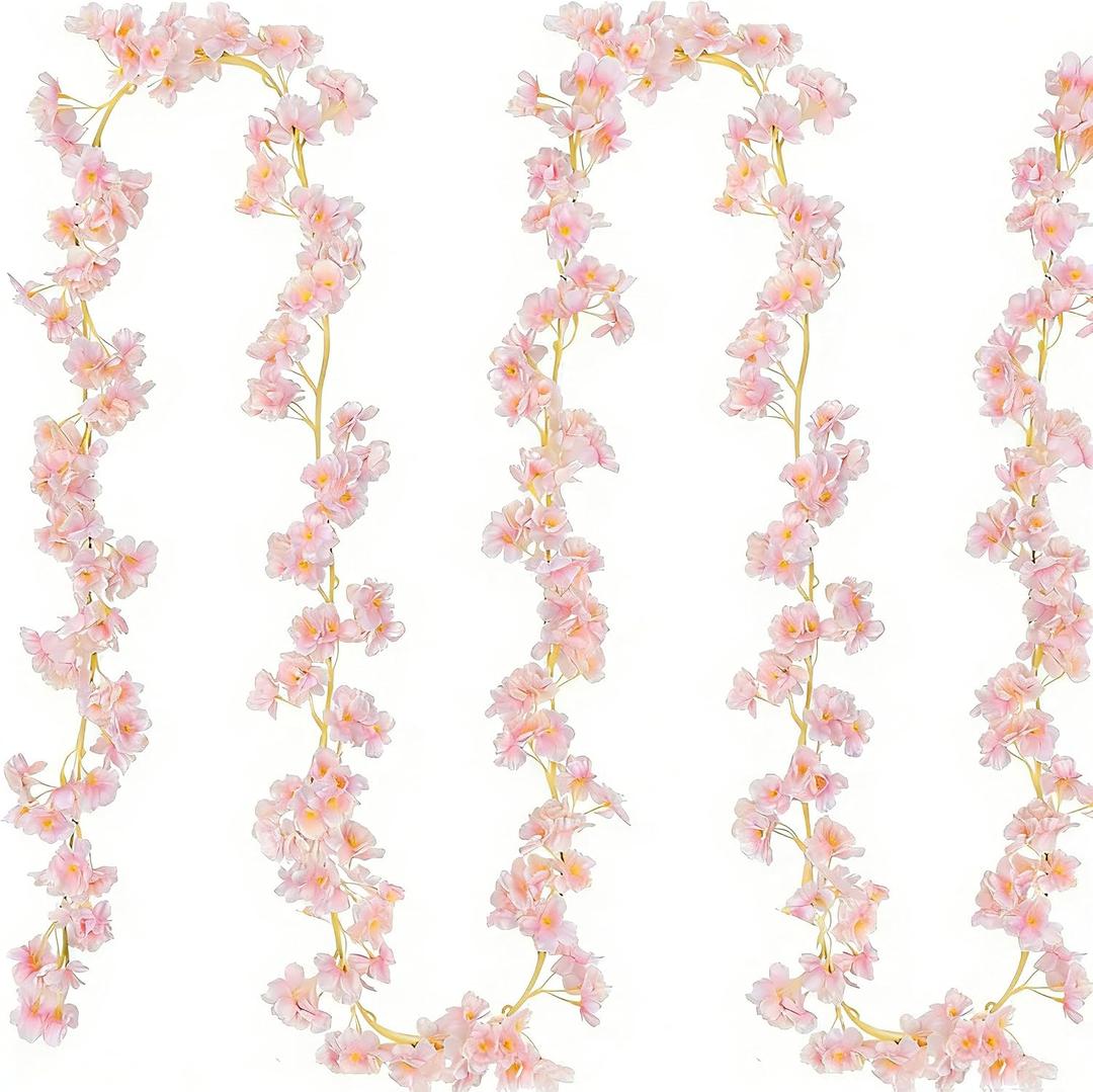 Cherry Blossom Garland Fake Cherry Flower Vines 2 Pcs Artificial Flower Garland Silk Hanging Floral Garland for Wedding Party Arch Office Pink Room Decor Japanese Kawaii Home Decoration