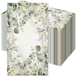 Greenery Floral Paper Hand Towels for Bathroom 100PCS Disposable Guest Flower Napkins with Leaf Design, Decorative Dinner Napkins for Wedding Birthday Bridal Shower Baby Shower Party & Table Decor (4X8Inches)