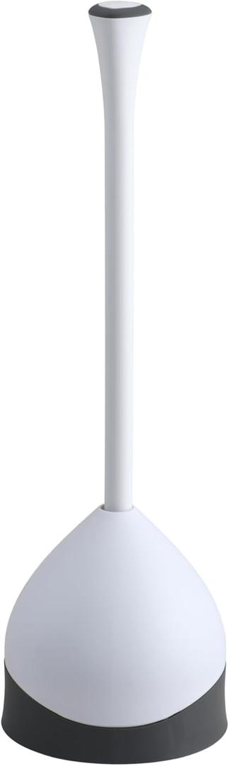 Clorox Toilet Plunger with Hideaway Holder Caddy Heavy-Duty Compact Design with Non-Skid Rubber Base for Bathroom Convenient Storage Toilet Unclogger, 6.5x19.5-Inch, White