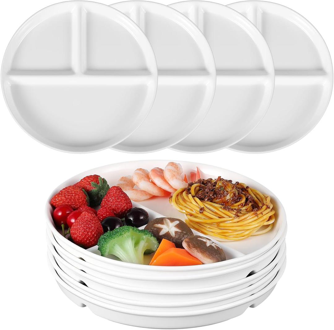 Lounsweer Set of 8 Pcs Portion Control Plate Ceramic Divided Bariatric Plates 3 Compartment Reusable Dinner Plates for Weight Loss Balanced Meal (9.5 Inch)