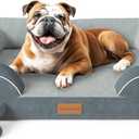 CWAWZ Dog Beds for Large Dogs, Orthopedic Dog Bed with Cooling Gel Memory Foam, Waterproof Large Pet Bed with Removable Washable Cover, 36" Pet Sofa Couch Dutch Velvet with Bone Toy, Dark Gray