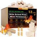 Mini Firewood Fire Stick with Fire Starters&Gloves 4" Kiln-Dried Pine Firewood Small Barkless Kindling Logs for Long-Lasting Tabletop Fire Pit Solo Stove Pizza Oven BBQ Grill 12 lb Box